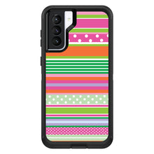 DistinctInk™ OtterBox Defender Series Case for Apple iPhone / Samsung Galaxy / Google Pixel - Green Pink White Stripes Polka Dots