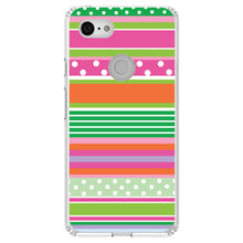 DistinctInk® Clear Shockproof Hybrid Case for Apple iPhone / Samsung Galaxy / Google Pixel - Green Pink White Stripes Polka Dots