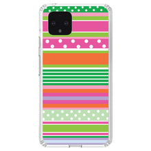 DistinctInk® Clear Shockproof Hybrid Case for Apple iPhone / Samsung Galaxy / Google Pixel - Green Pink White Stripes Polka Dots