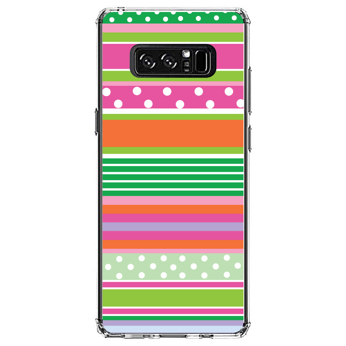 Green Pink White Stripes Polka Dots Clear Shockproof iPhone Case, view 12