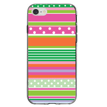 DistinctInk® Clear Shockproof Hybrid Case for Apple iPhone / Samsung Galaxy / Google Pixel - Green Pink White Stripes Polka Dots