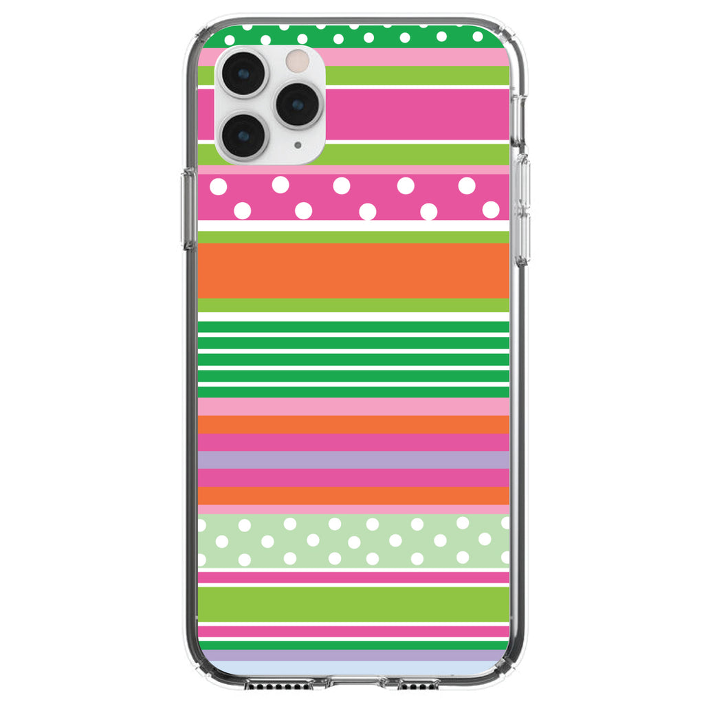 Green Pink White Stripes Polka Dots Clear Shockproof iPhone Case