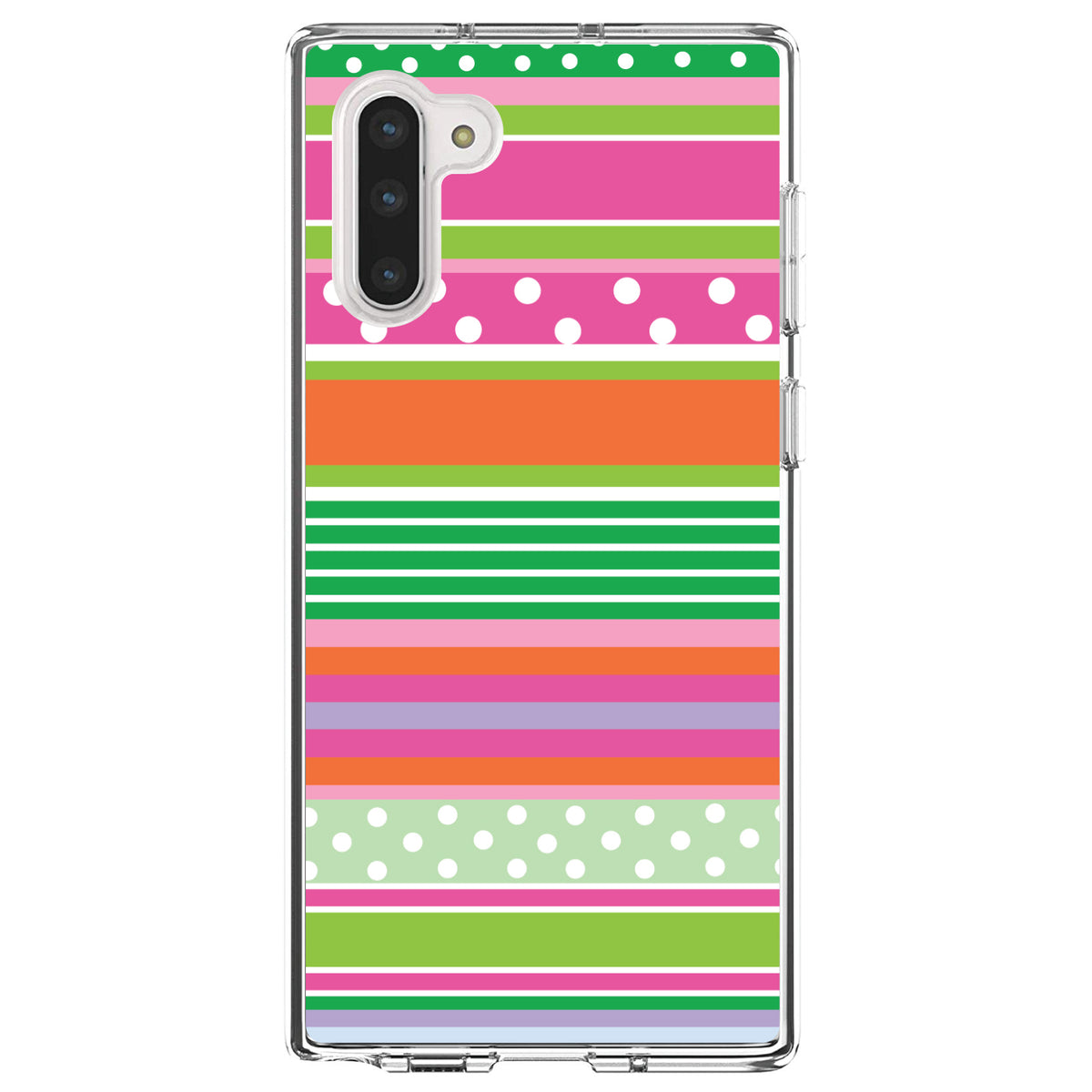 Green Pink White Stripes Polka Dots Clear Shockproof iPhone Case, view 9