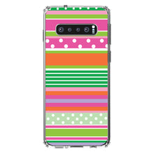 DistinctInk® Clear Shockproof Hybrid Case for Apple iPhone / Samsung Galaxy / Google Pixel - Green Pink White Stripes Polka Dots