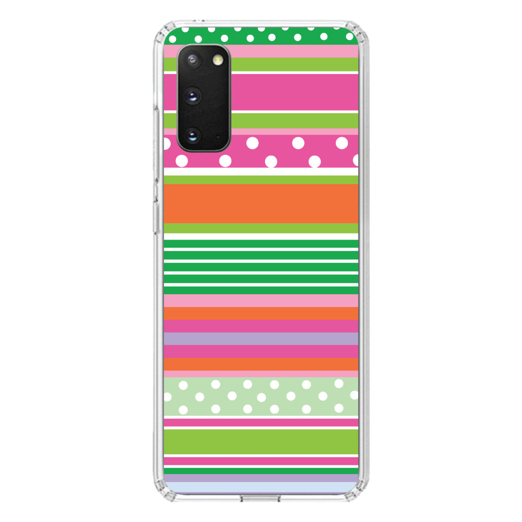 Green Pink White Stripes Polka Dots Clear Shockproof iPhone Case, view 14