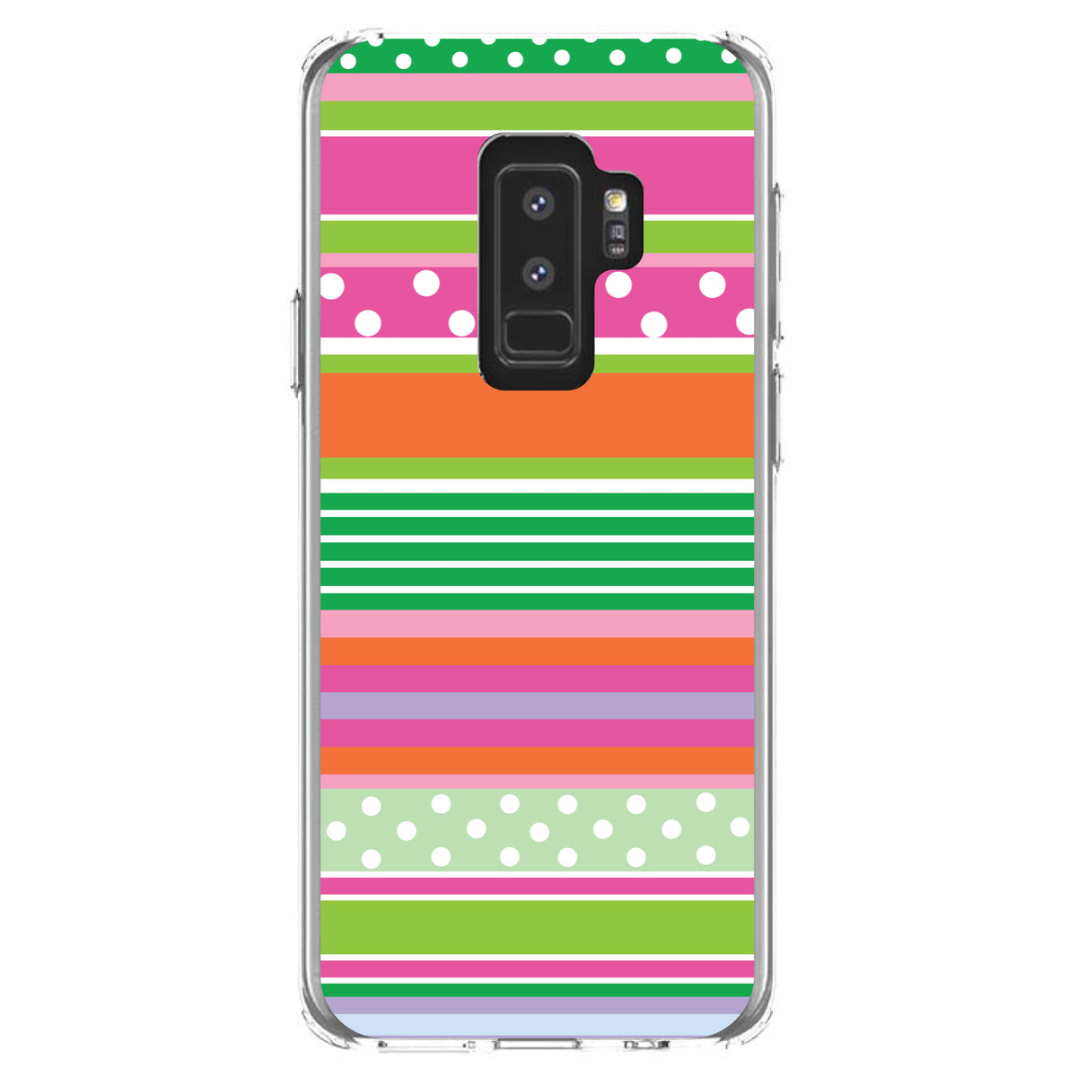 Green Pink White Stripes Polka Dots Clear Shockproof iPhone Case, view 20
