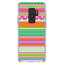 DistinctInk® Clear Shockproof Hybrid Case for Apple iPhone / Samsung Galaxy / Google Pixel - Green Pink White Stripes Polka Dots