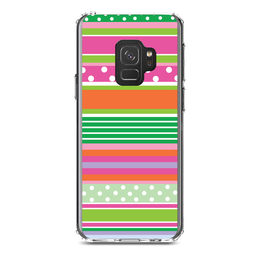 Green Pink White Stripes Polka Dots Clear Shockproof iPhone Case, view 19