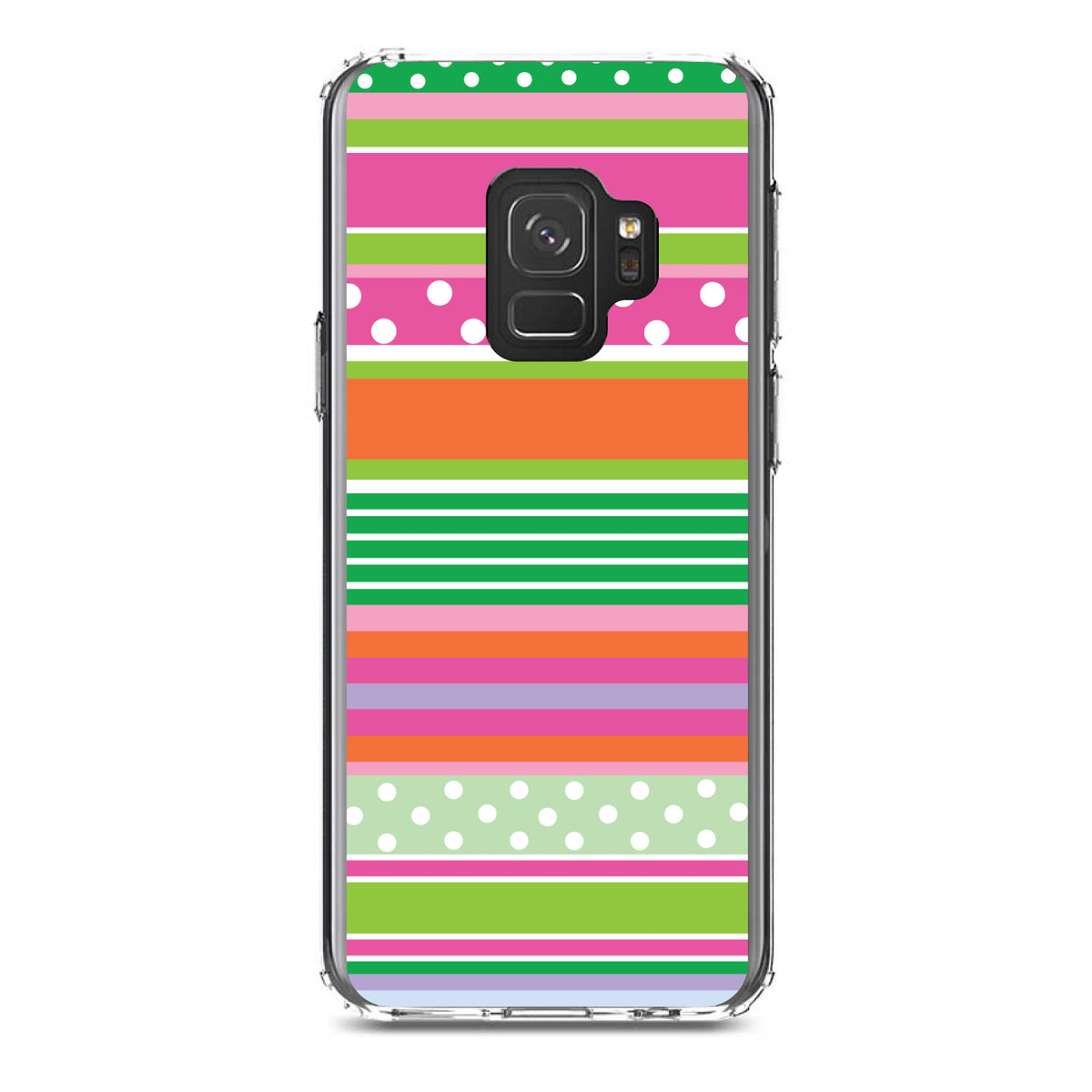 Green Pink White Stripes Polka Dots Clear Shockproof iPhone Case, view 19