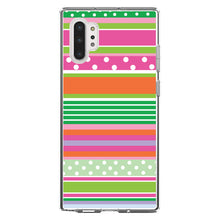 DistinctInk® Clear Shockproof Hybrid Case for Apple iPhone / Samsung Galaxy / Google Pixel - Green Pink White Stripes Polka Dots