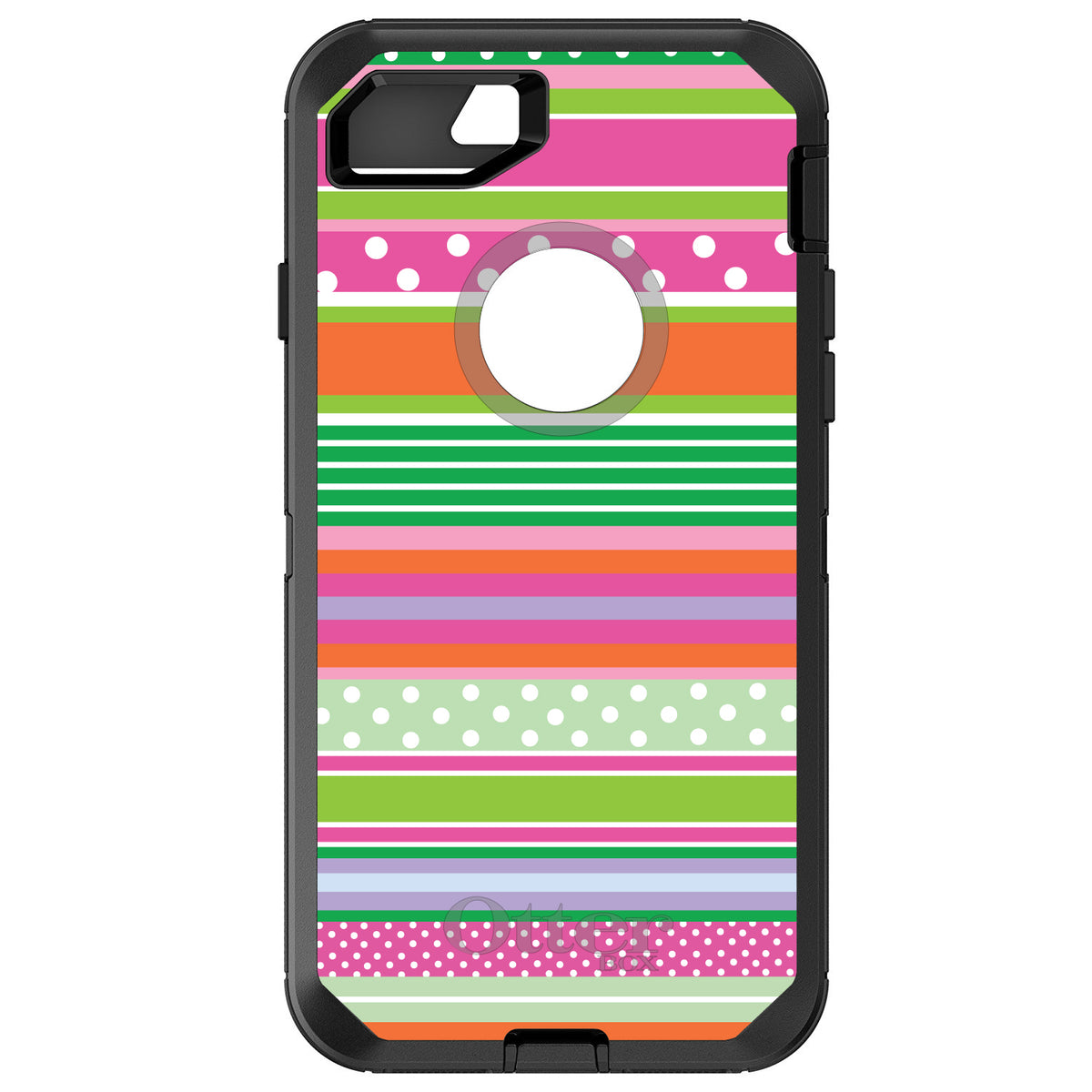 Green Pink White Stripes Polka Dots OtterBox Defender Case for iPhone & Galaxy