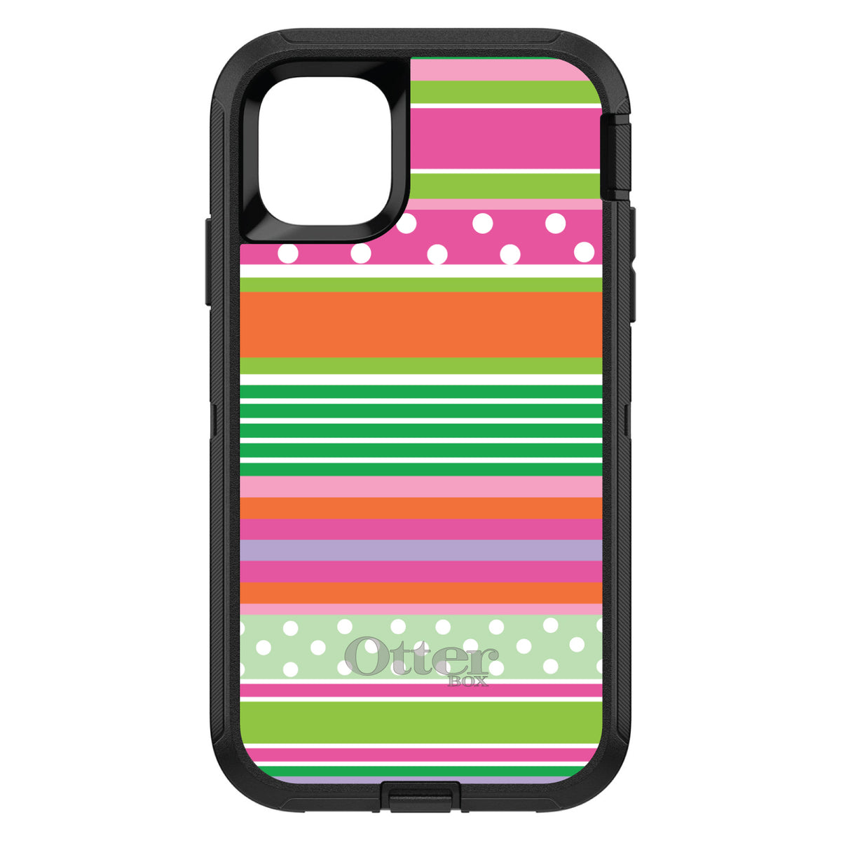 Green Pink White Stripes Polka Dots OtterBox Defender Case for iPhone & Galaxy, view 2