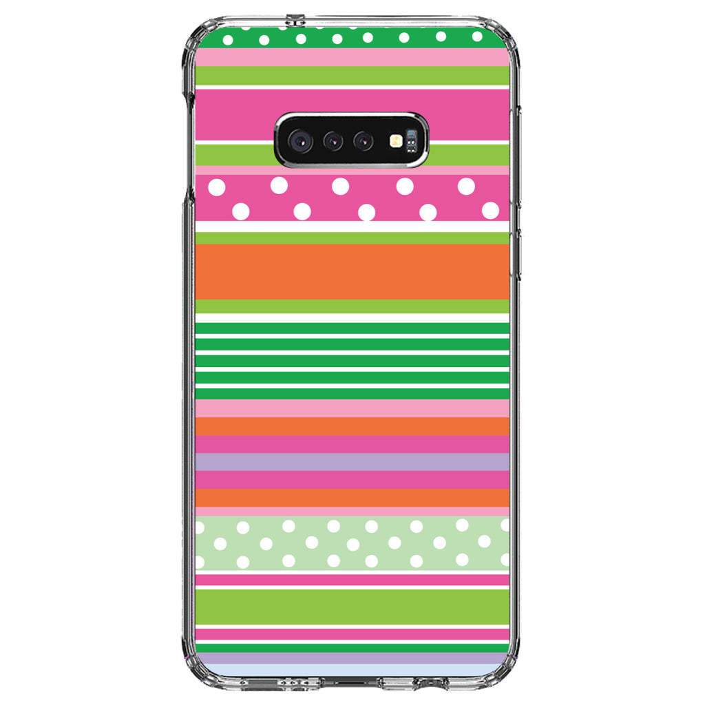 Green Pink White Stripes Polka Dots Clear Shockproof iPhone Case, view 18