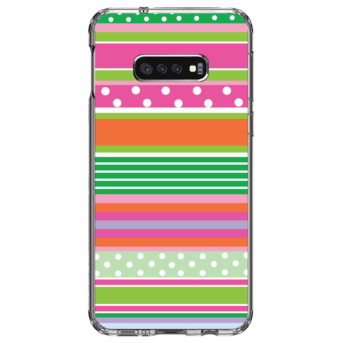 Green Pink White Stripes Polka Dots Clear Shockproof iPhone Case, view 18