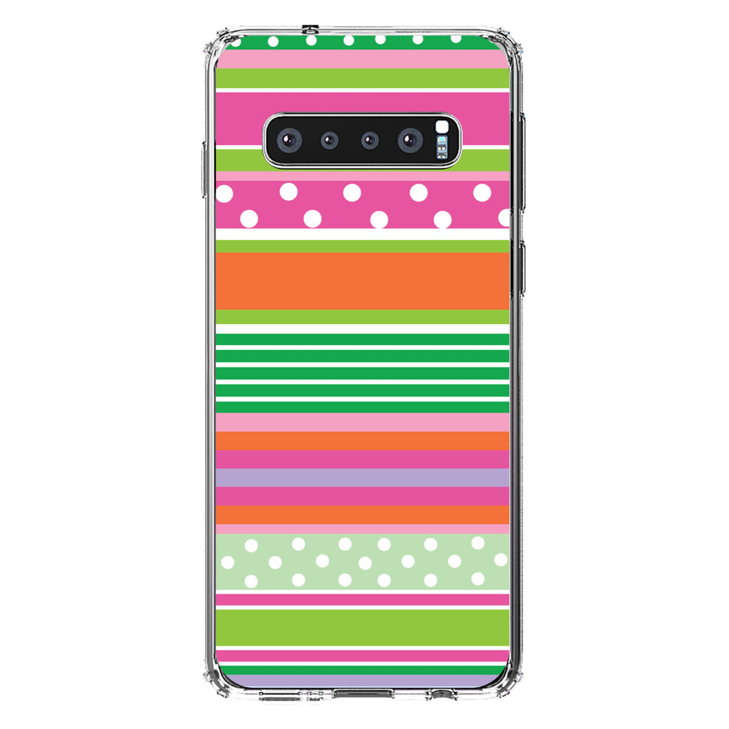 Green Pink White Stripes Polka Dots Clear Shockproof iPhone Case, view 17