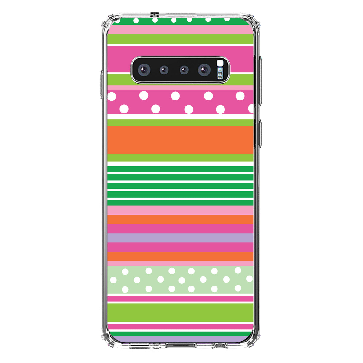 Green Pink White Stripes Polka Dots Clear Shockproof iPhone Case, view 17