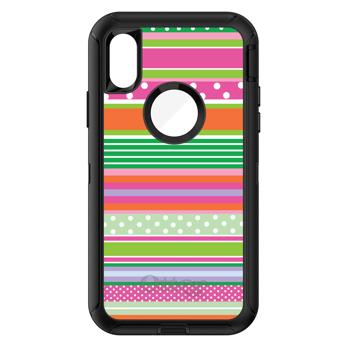 Green Pink White Stripes Polka Dots OtterBox Defender Case for iPhone & Galaxy, view 3