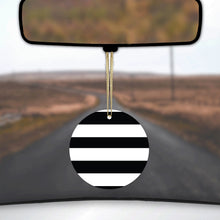 DistinctInk® Hanging Ceramic Christmas Tree Ornament with Gold String - Great Gift / Present - 2 3/4 inch Diameter - Black & White Bold Horizontal Stripes