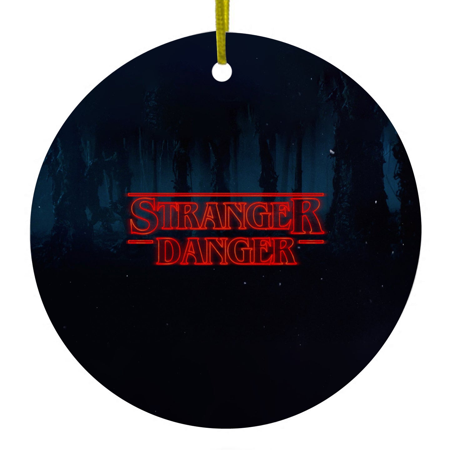 DistinctInk® Hanging Ceramic Christmas Tree Ornament with Gold String - Great Gift / Present - 2 3/4 inch Diameter - Red Forest 