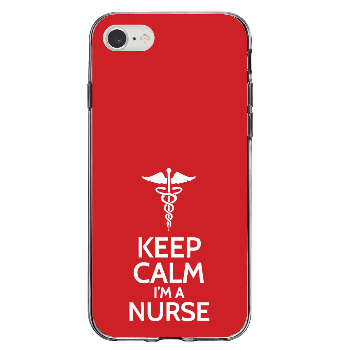 Red White Keep Calm I'm a Nurse Clear Shockproof iPhone Case, view 5