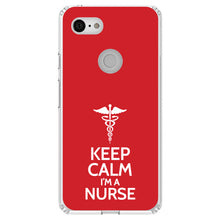 DistinctInk® Clear Shockproof Hybrid Case for Apple iPhone / Samsung Galaxy / Google Pixel - Red White "Keep Calm I'm a Nurse"