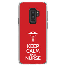 DistinctInk® Clear Shockproof Hybrid Case for Apple iPhone / Samsung Galaxy / Google Pixel - Red White "Keep Calm I'm a Nurse"