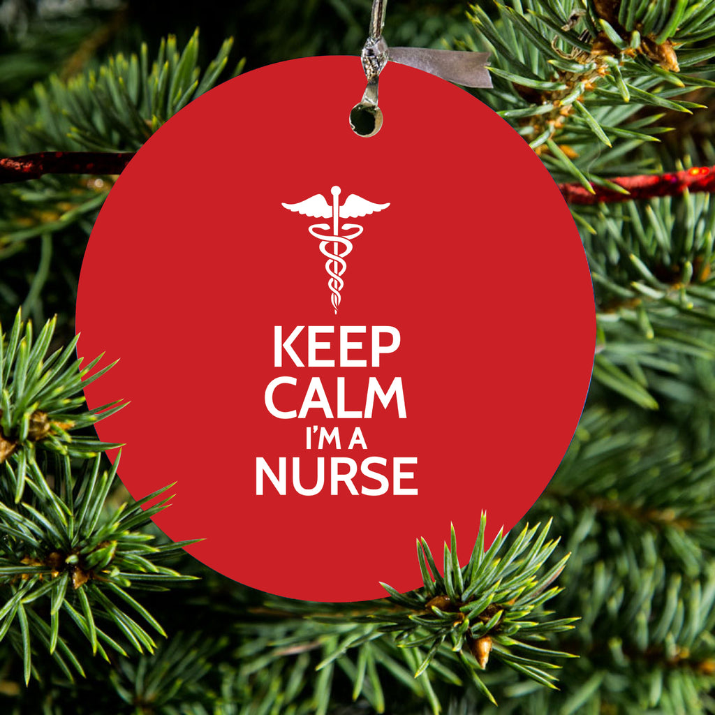 Red White "Keep Calm I'm a Nurse" Ceramic Ornament, view 2