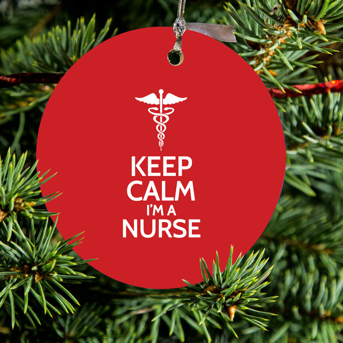 Red White "Keep Calm I'm a Nurse" Ceramic Ornament, view 2