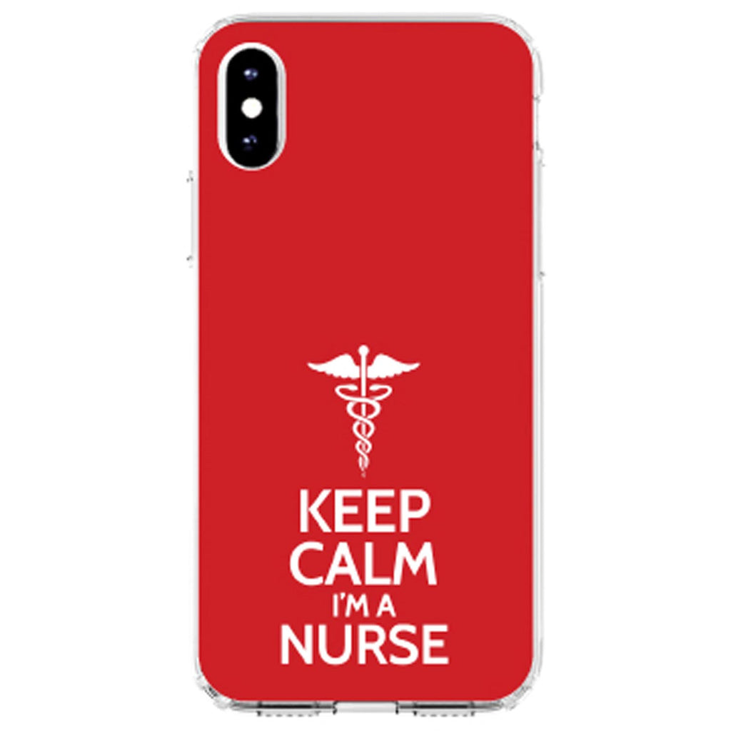 Red White Keep Calm I'm a Nurse Clear Shockproof iPhone Case, view 2