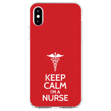 DistinctInk® Clear Shockproof Hybrid Case for Apple iPhone / Samsung Galaxy / Google Pixel - Red White "Keep Calm I'm a Nurse"