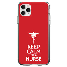 DistinctInk® Clear Shockproof Hybrid Case for Apple iPhone / Samsung Galaxy / Google Pixel - Red White "Keep Calm I'm a Nurse"