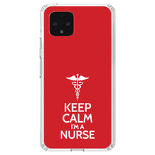 DistinctInk® Clear Shockproof Hybrid Case for Apple iPhone / Samsung Galaxy / Google Pixel - Red White "Keep Calm I'm a Nurse"