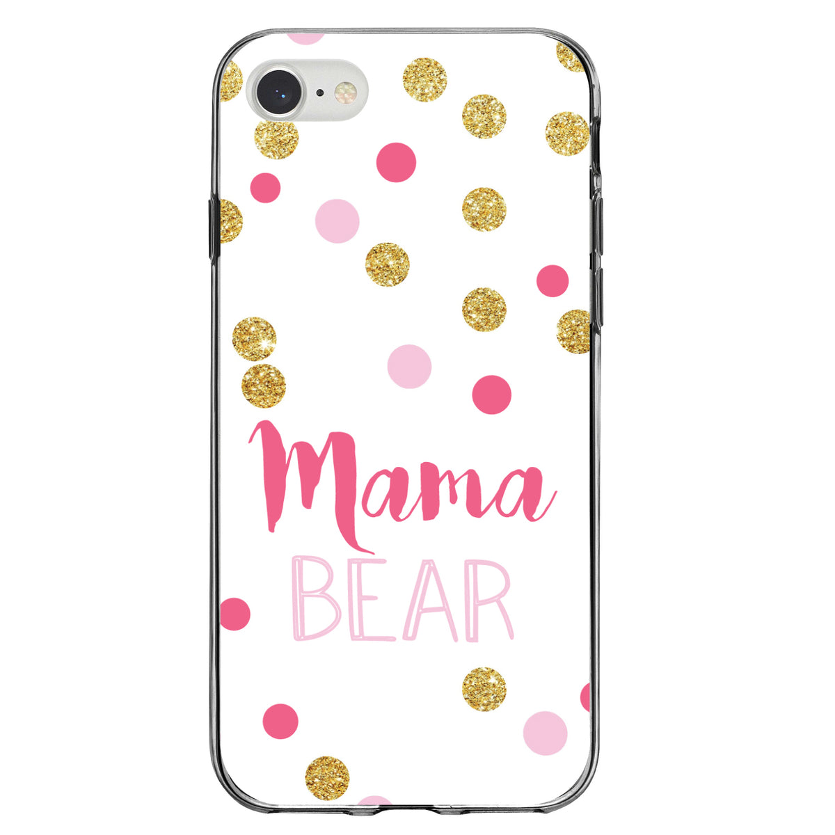 Pink White Gold Mama Bear Clear Shockproof iPhone Case, view 5