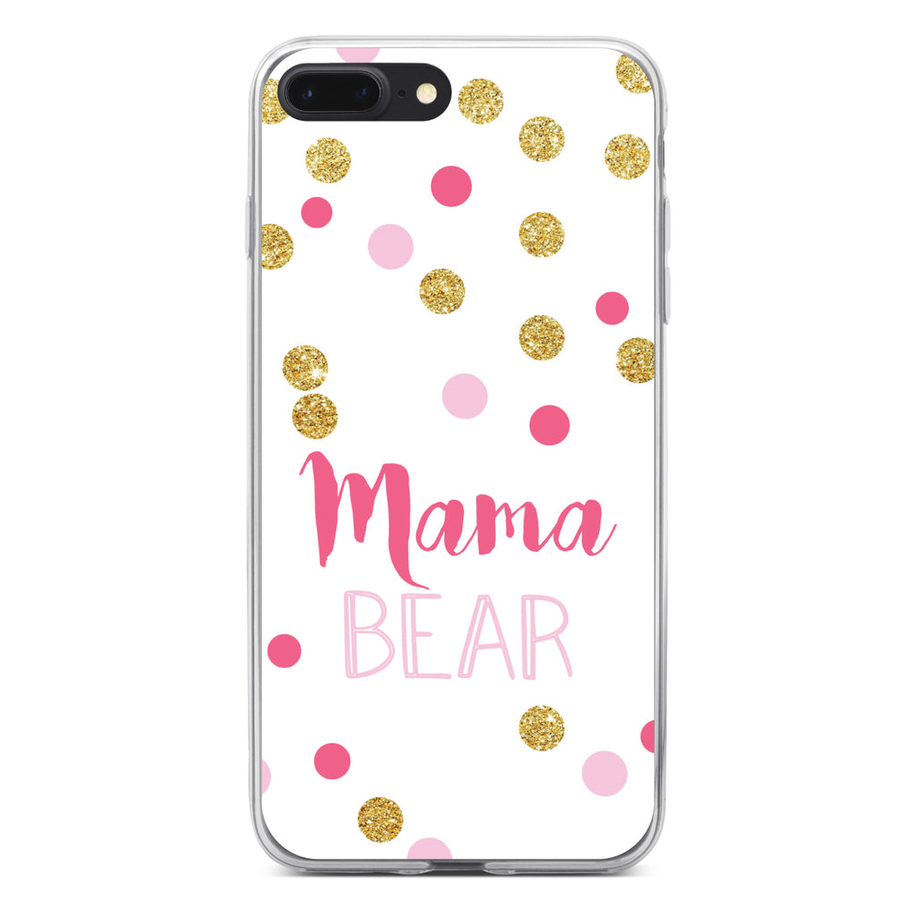 Pink White Gold Mama Bear Clear Shockproof iPhone Case, view 6