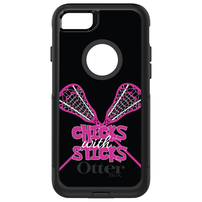 DistinctInk OtterBox Commuter Series Case for Apple iPhone or Samsung Galaxy - Hot Pink Lacrosse - Chicks with Sticks