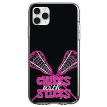 DistinctInk® Clear Shockproof Hybrid Case for Apple iPhone / Samsung Galaxy / Google Pixel - Hot Pink Lacrosse - Chicks with Sticks