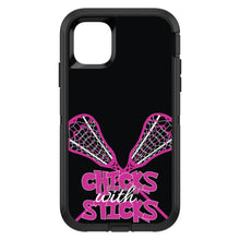DistinctInk™ OtterBox Defender Series Case for Apple iPhone / Samsung Galaxy / Google Pixel - Hot Pink Lacrosse - Chicks with Sticks