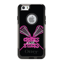 DistinctInk™ OtterBox Commuter Series Case for Apple iPhone or Samsung Galaxy - Hot Pink Lacrosse - Chicks with Sticks
