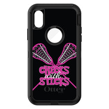 DistinctInk™ OtterBox Defender Series Case for Apple iPhone / Samsung Galaxy / Google Pixel - Hot Pink Lacrosse - Chicks with Sticks
