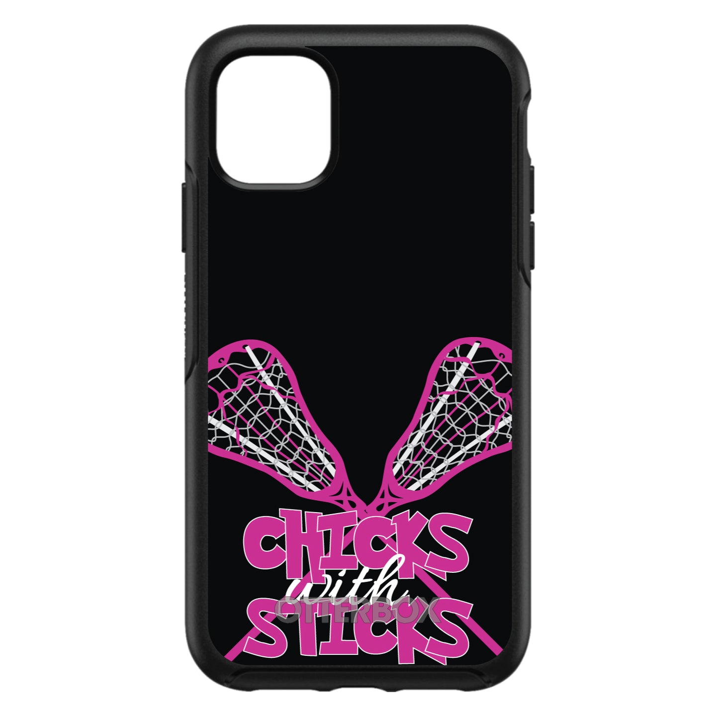 DistinctInk™ OtterBox Symmetry Series Case for Apple iPhone / Samsung Galaxy / Google Pixel - Hot Pink Lacrosse - Chicks with Sticks