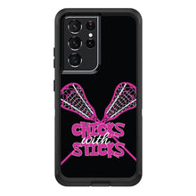 DistinctInk™ OtterBox Defender Series Case for Apple iPhone / Samsung Galaxy / Google Pixel - Hot Pink Lacrosse - Chicks with Sticks