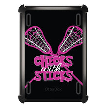 DistinctInk™ OtterBox Defender Series Case for Apple iPad / iPad Pro / iPad Air / iPad Mini - Hot Pink Lacrosse - Chicks with Sticks