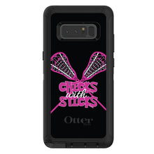 DistinctInk™ OtterBox Defender Series Case for Apple iPhone / Samsung Galaxy / Google Pixel - Hot Pink Lacrosse - Chicks with Sticks