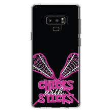 DistinctInk® Clear Shockproof Hybrid Case for Apple iPhone / Samsung Galaxy / Google Pixel - Hot Pink Lacrosse - Chicks with Sticks