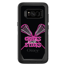 DistinctInk™ OtterBox Defender Series Case for Apple iPhone / Samsung Galaxy / Google Pixel - Hot Pink Lacrosse - Chicks with Sticks
