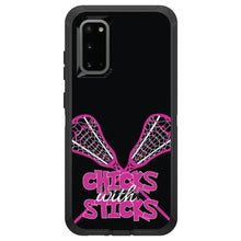 DistinctInk™ OtterBox Defender Series Case for Apple iPhone / Samsung Galaxy / Google Pixel - Hot Pink Lacrosse - Chicks with Sticks