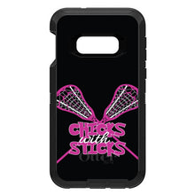 DistinctInk™ OtterBox Defender Series Case for Apple iPhone / Samsung Galaxy / Google Pixel - Hot Pink Lacrosse - Chicks with Sticks