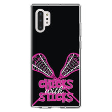DistinctInk® Clear Shockproof Hybrid Case for Apple iPhone / Samsung Galaxy / Google Pixel - Hot Pink Lacrosse - Chicks with Sticks