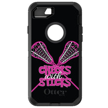 DistinctInk™ OtterBox Defender Series Case for Apple iPhone / Samsung Galaxy / Google Pixel - Hot Pink Lacrosse - Chicks with Sticks