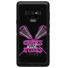 DistinctInk™ OtterBox Defender Series Case for Apple iPhone / Samsung Galaxy / Google Pixel - Hot Pink Lacrosse - Chicks with Sticks